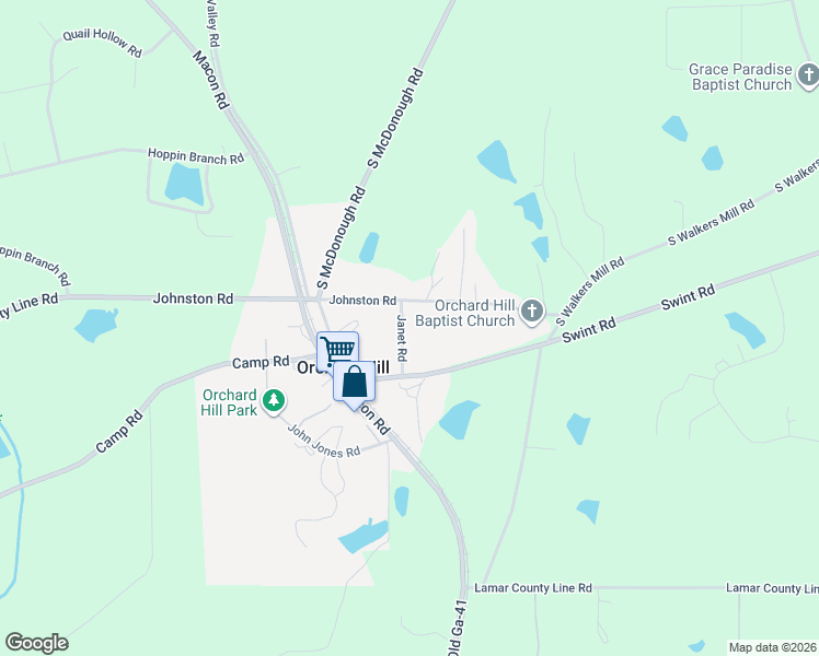 map of restaurants, bars, coffee shops, grocery stores, and more near 29 Janet Street in Griffin