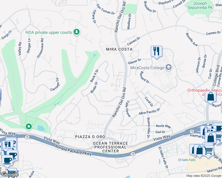 map of restaurants, bars, coffee shops, grocery stores, and more near 3328 Malta Way in Oceanside
