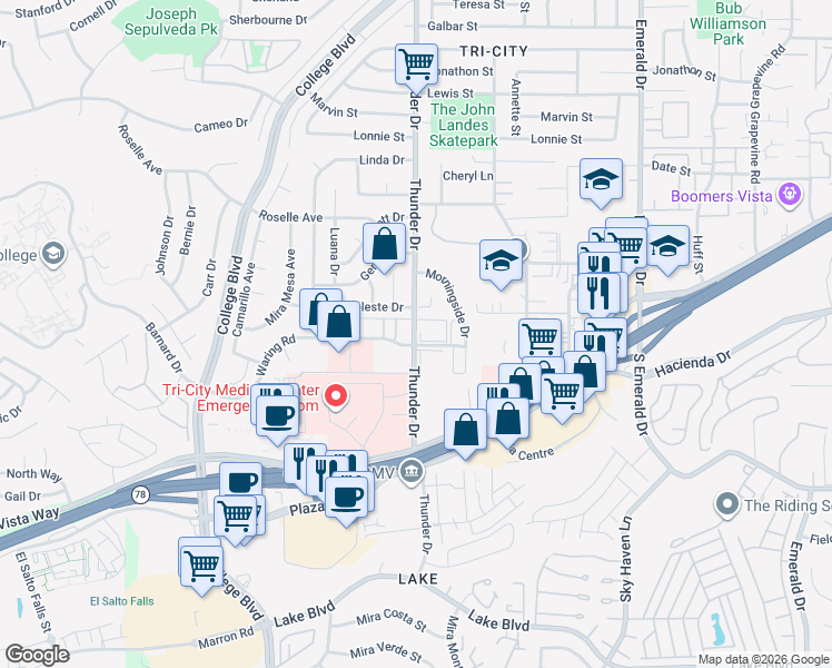 map of restaurants, bars, coffee shops, grocery stores, and more near in Oceanside