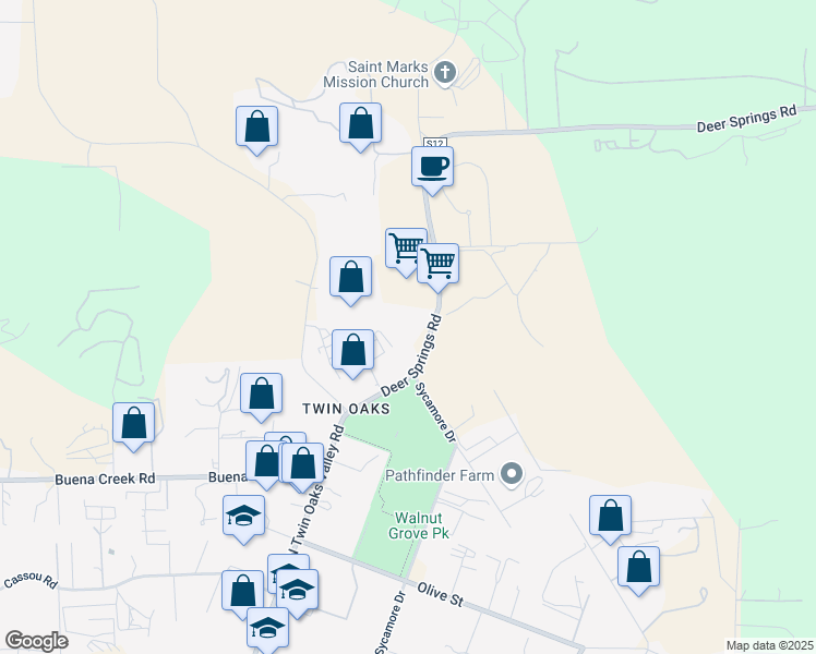 map of restaurants, bars, coffee shops, grocery stores, and more near 236 Deer Springs Road in San Marcos
