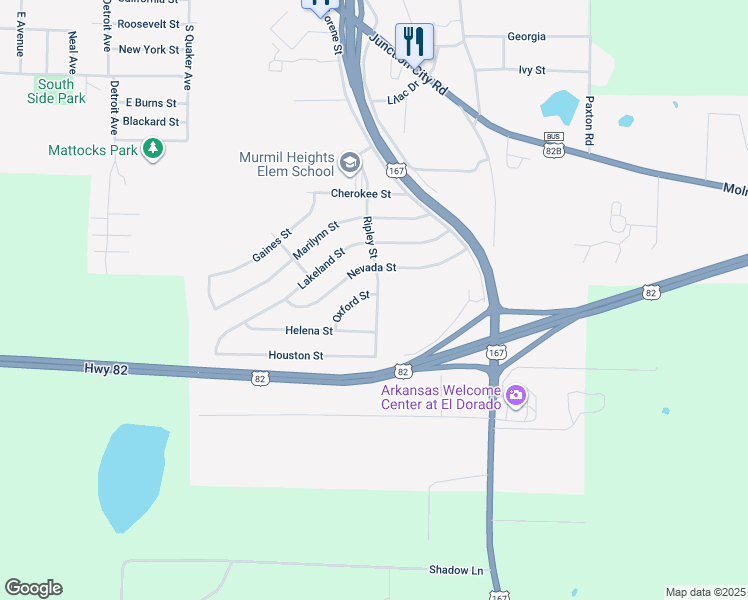 map of restaurants, bars, coffee shops, grocery stores, and more near 2502 Ripley Street in El Dorado