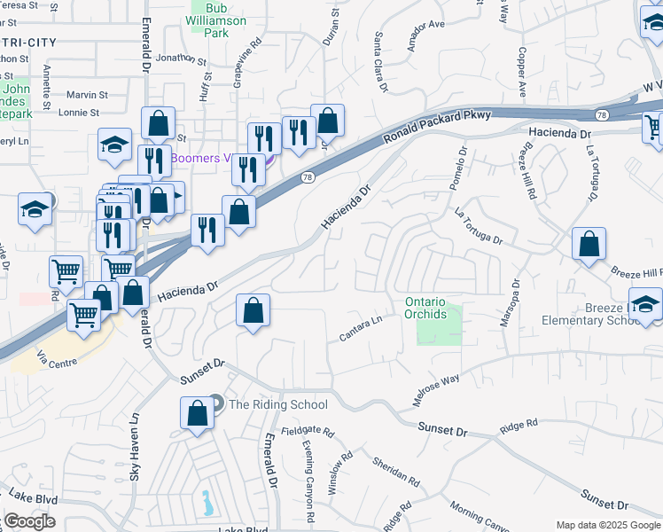 map of restaurants, bars, coffee shops, grocery stores, and more near 1589 Laurel Circle in Vista