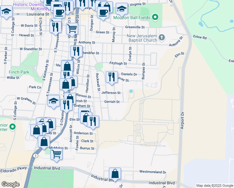 map of restaurants, bars, coffee shops, grocery stores, and more near 908 Maples Avenue in McKinney