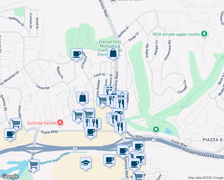 map of restaurants, bars, coffee shops, grocery stores, and more near in Oceanside