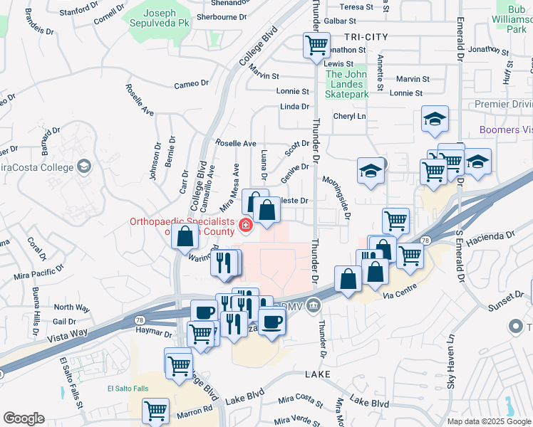 map of restaurants, bars, coffee shops, grocery stores, and more near 3231 Waring Court in Oceanside