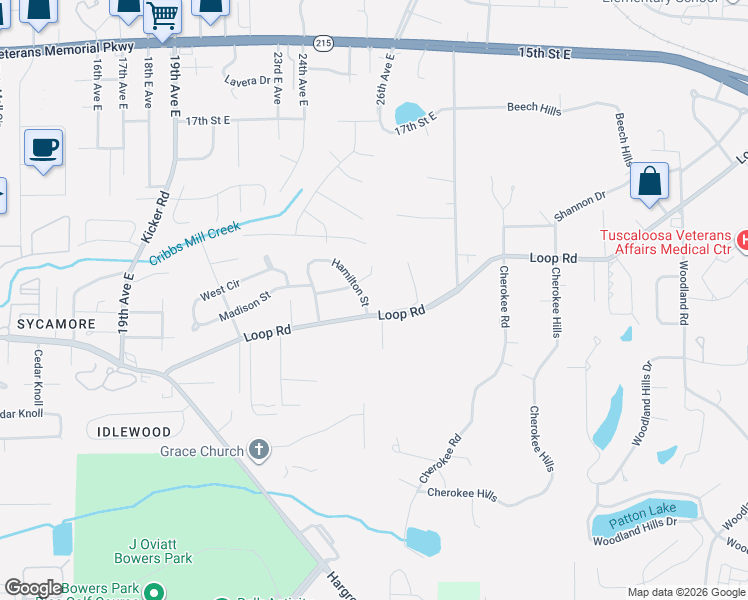 map of restaurants, bars, coffee shops, grocery stores, and more near 2435-2451 Loop Road in Tuscaloosa