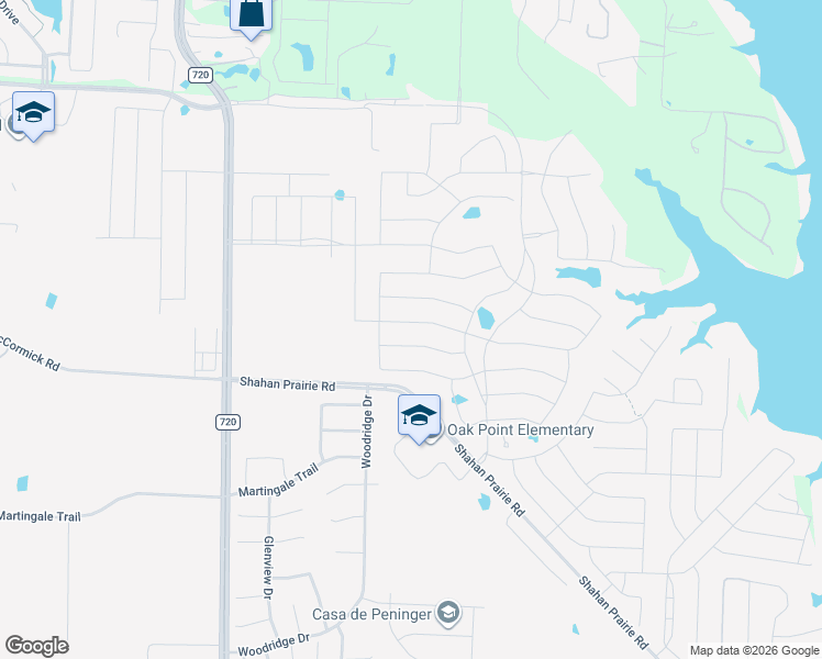 map of restaurants, bars, coffee shops, grocery stores, and more near 9512 Leisure Pace Lane in Oak Point
