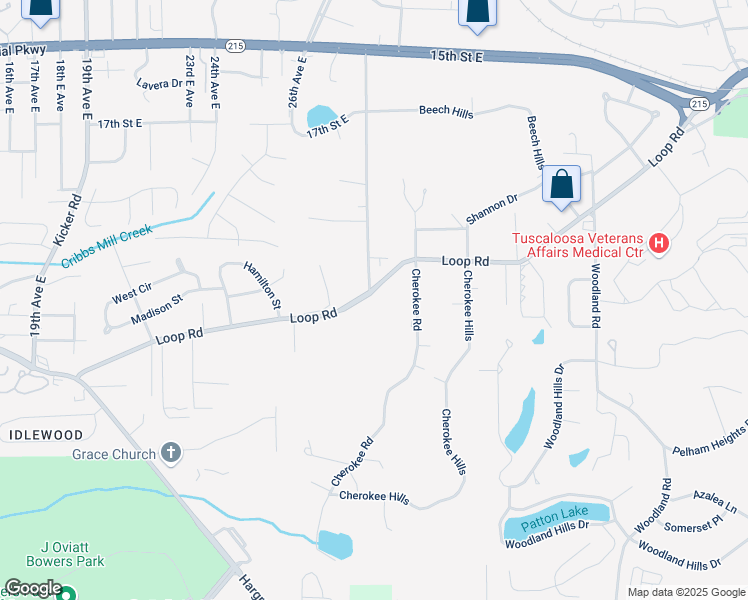 map of restaurants, bars, coffee shops, grocery stores, and more near 2214 Fairmont Dr in Tuscaloosa