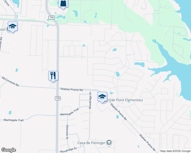map of restaurants, bars, coffee shops, grocery stores, and more near 9404 Surveyor Road in Oak Point