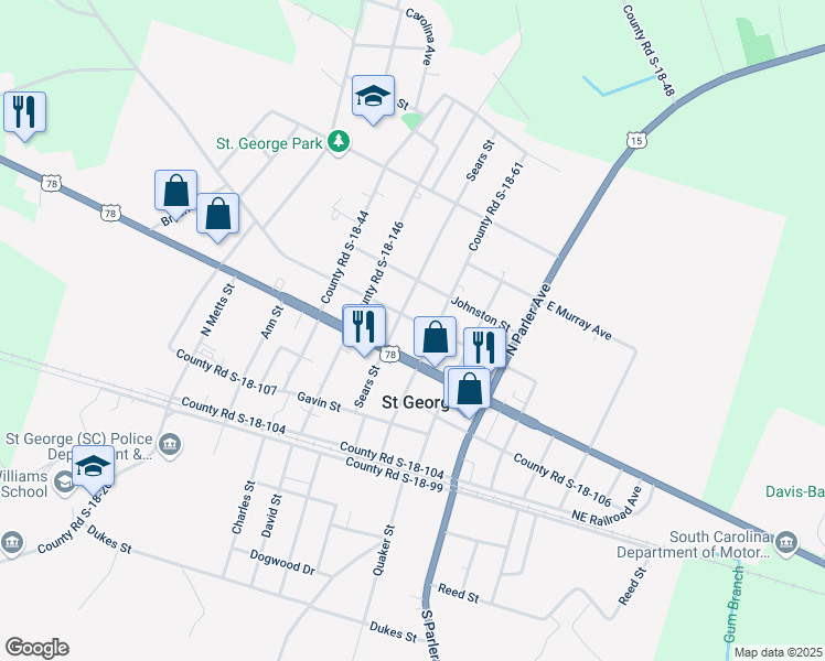 map of restaurants, bars, coffee shops, grocery stores, and more near 401 County Road S-18-61 in Saint George