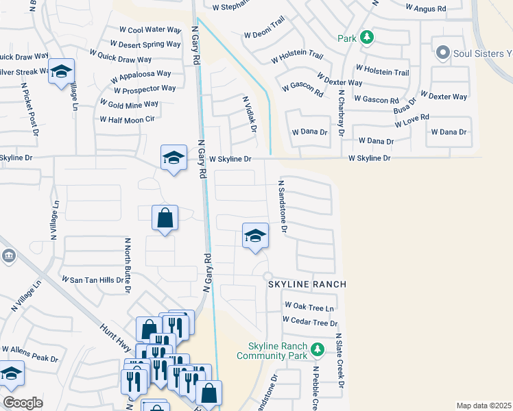 map of restaurants, bars, coffee shops, grocery stores, and more near 1112 West Desert Valley Drive in Queen Creek