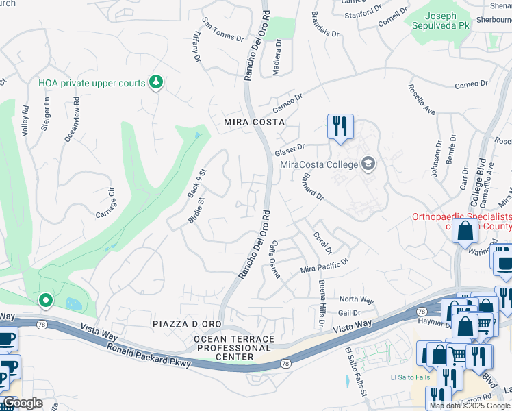 map of restaurants, bars, coffee shops, grocery stores, and more near 3315 Genoa Way in Oceanside
