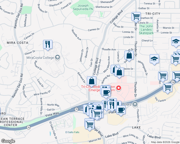 map of restaurants, bars, coffee shops, grocery stores, and more near in Oceanside