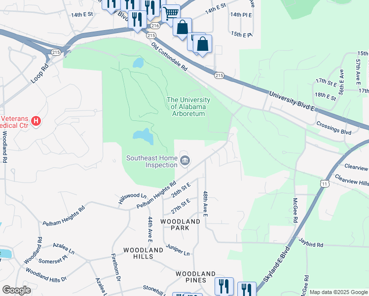 map of restaurants, bars, coffee shops, grocery stores, and more near 2380 Legacy Park Drive in Tuscaloosa