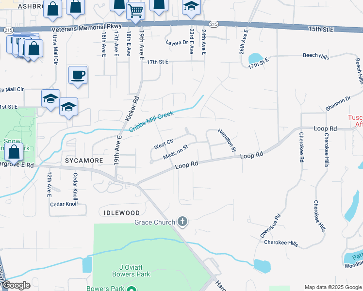 map of restaurants, bars, coffee shops, grocery stores, and more near 92 Circlewood in Tuscaloosa