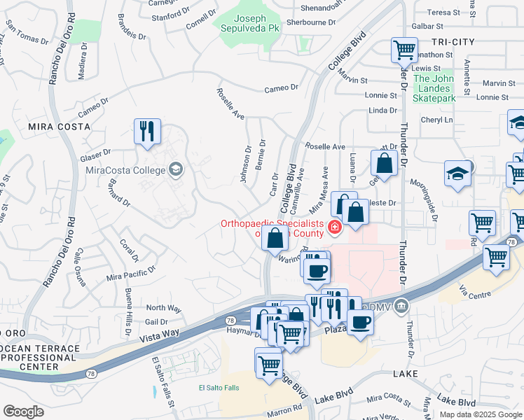 map of restaurants, bars, coffee shops, grocery stores, and more near in Oceanside