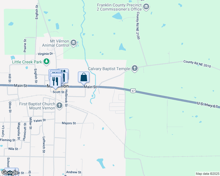 map of restaurants, bars, coffee shops, grocery stores, and more near 502 Main Street in Mount Vernon
