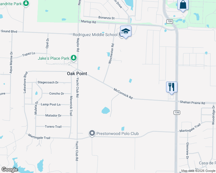 map of restaurants, bars, coffee shops, grocery stores, and more near 458 McCormick Road in Oak Point
