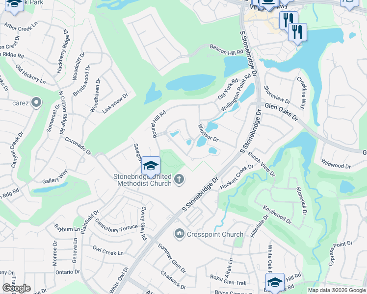 map of restaurants, bars, coffee shops, grocery stores, and more near 7602 Stillwater Drive in McKinney
