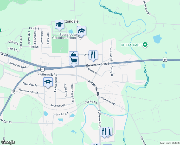 map of restaurants, bars, coffee shops, grocery stores, and more near 6724 Spring Drive in Cottondale