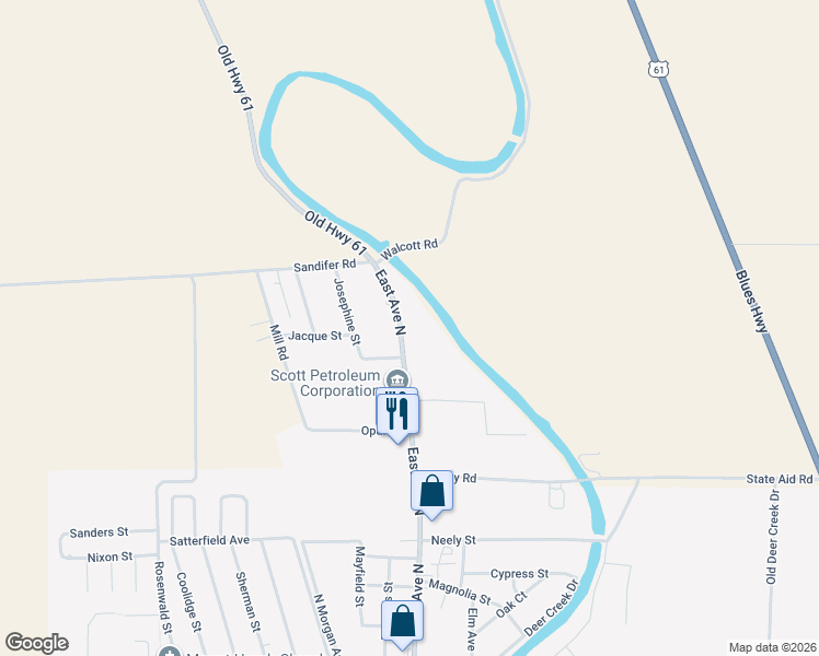 map of restaurants, bars, coffee shops, grocery stores, and more near 1608 East Avenue North in Hollandale