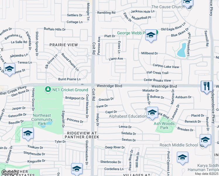map of restaurants, bars, coffee shops, grocery stores, and more near 10812 Casmir Drive in McKinney