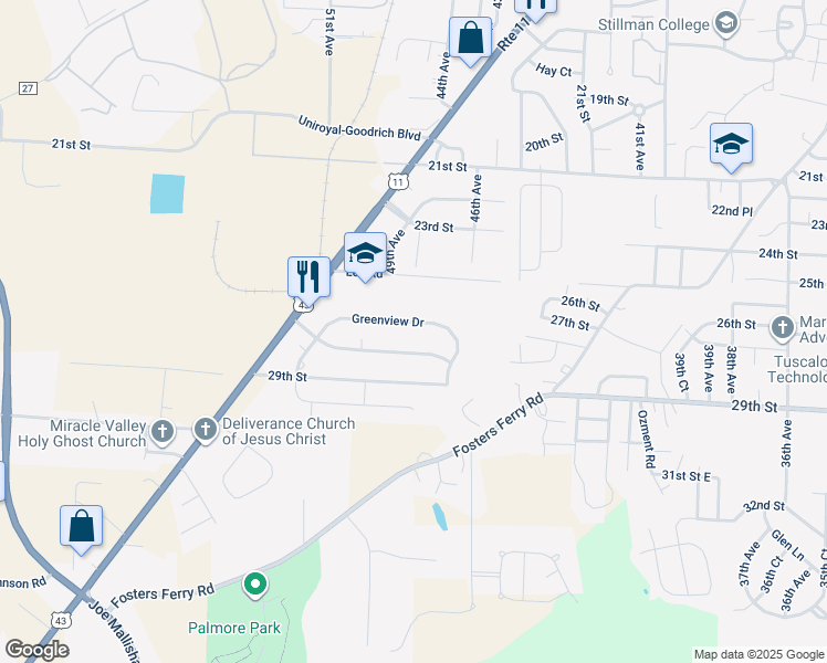 map of restaurants, bars, coffee shops, grocery stores, and more near 4815 Greenview Drive in Tuscaloosa