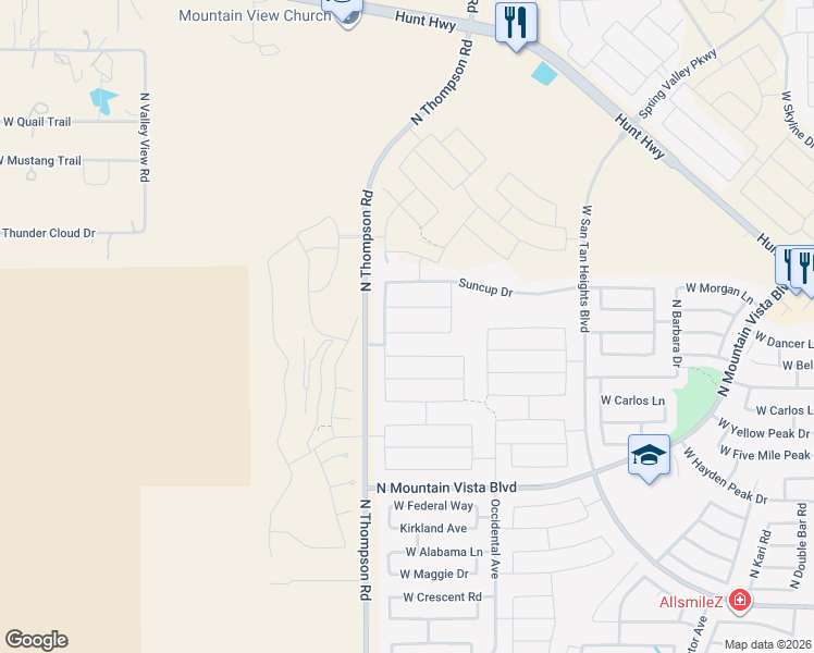 map of restaurants, bars, coffee shops, grocery stores, and more near 4546 Stonecrop Drive in San Tan Valley