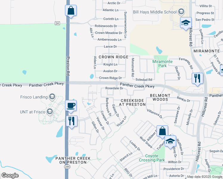 map of restaurants, bars, coffee shops, grocery stores, and more near 13371 Hursey Drive in Frisco