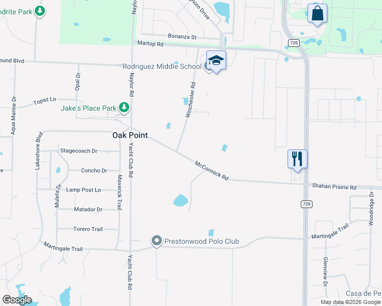 map of restaurants, bars, coffee shops, grocery stores, and more near 458 McCormick Road in Oak Point