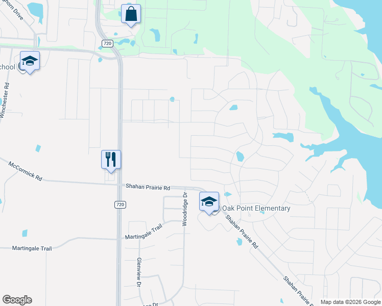 map of restaurants, bars, coffee shops, grocery stores, and more near 300 Shahan Prairie Road in Little Elm