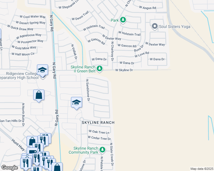 map of restaurants, bars, coffee shops, grocery stores, and more near 634 West Desert Glen Drive in Queen Creek