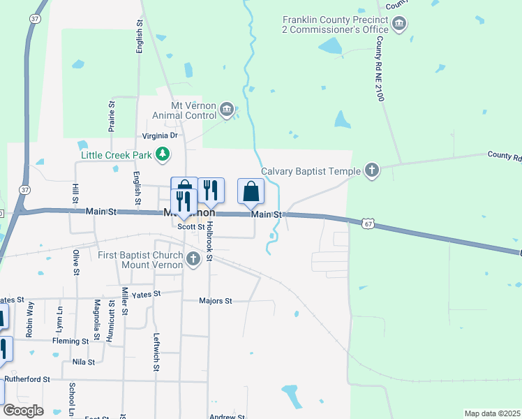 map of restaurants, bars, coffee shops, grocery stores, and more near 319 Main Street in Mount Vernon