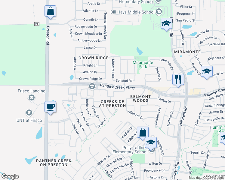 map of restaurants, bars, coffee shops, grocery stores, and more near 13393 Velasco Drive in Frisco