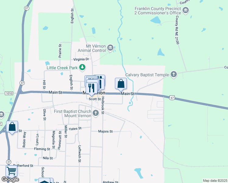 map of restaurants, bars, coffee shops, grocery stores, and more near 313 Main Street in Mount Vernon