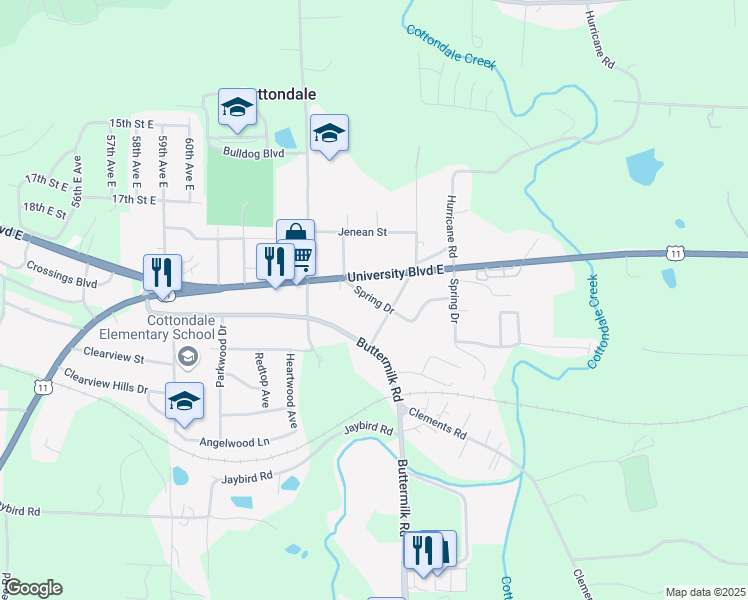map of restaurants, bars, coffee shops, grocery stores, and more near 6705 Spring Drive in Cottondale
