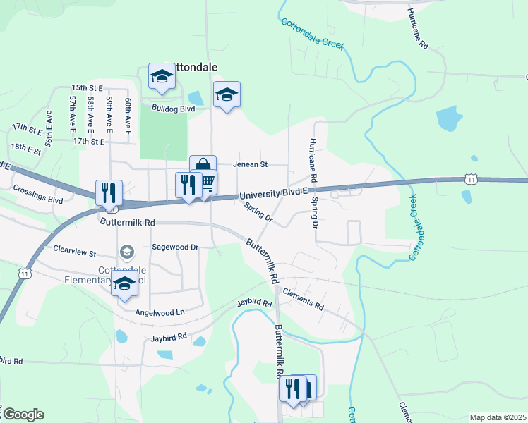 map of restaurants, bars, coffee shops, grocery stores, and more near 6724 Spring Drive in Cottondale