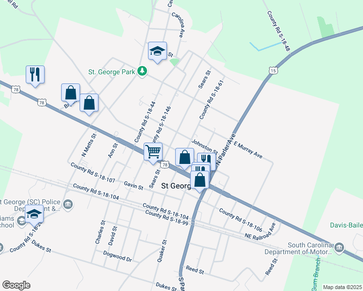 map of restaurants, bars, coffee shops, grocery stores, and more near 401 County Road S-18-61 in Saint George