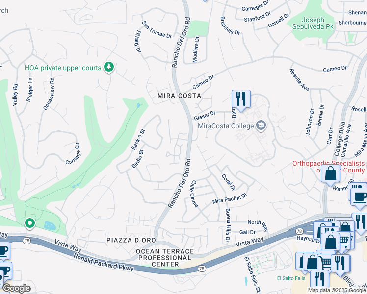 map of restaurants, bars, coffee shops, grocery stores, and more near 3375 Genoa Way in Oceanside