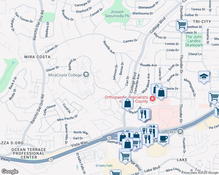 map of restaurants, bars, coffee shops, grocery stores, and more near 3901 Brown Street in Oceanside