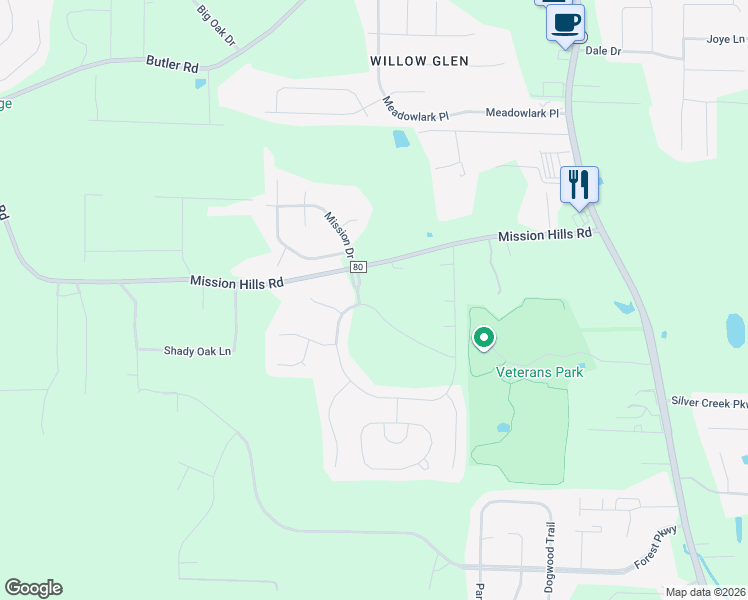 map of restaurants, bars, coffee shops, grocery stores, and more near 108 Wynlake Way in Alabaster