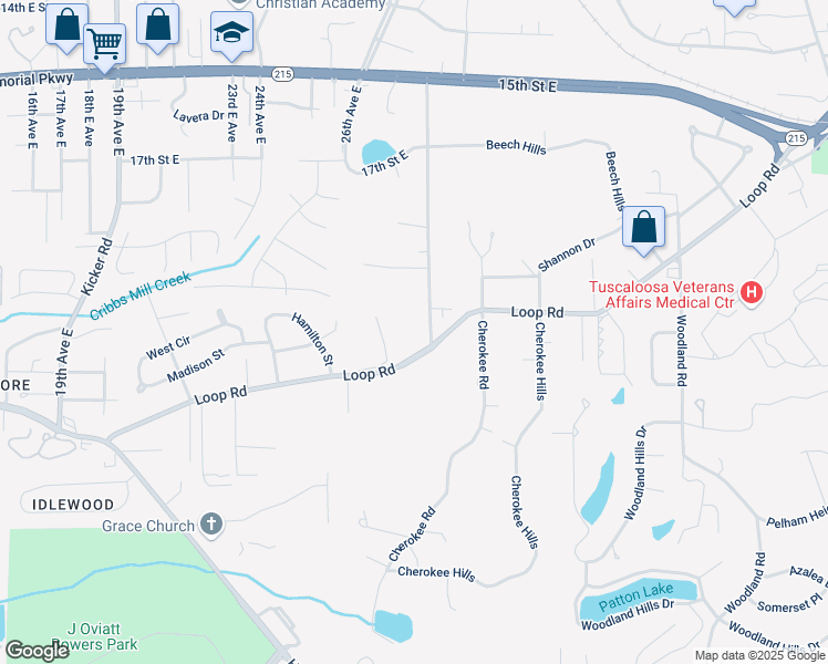map of restaurants, bars, coffee shops, grocery stores, and more near 2214 Fairmont Dr in Tuscaloosa