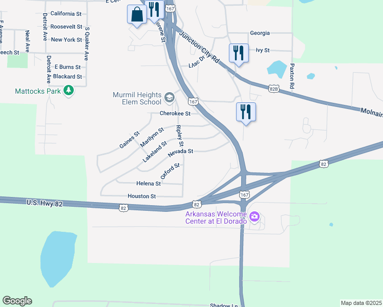 map of restaurants, bars, coffee shops, grocery stores, and more near 2419 Nevada Street in El Dorado