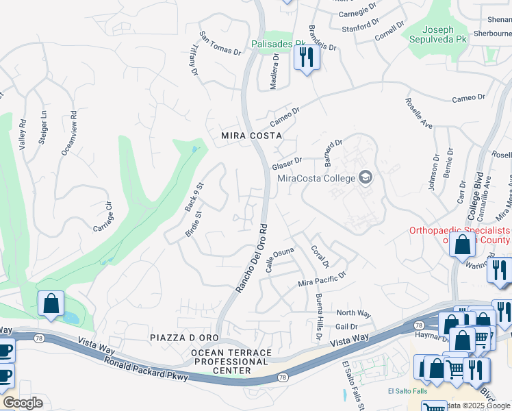 map of restaurants, bars, coffee shops, grocery stores, and more near 3375 Genoa Way in Oceanside