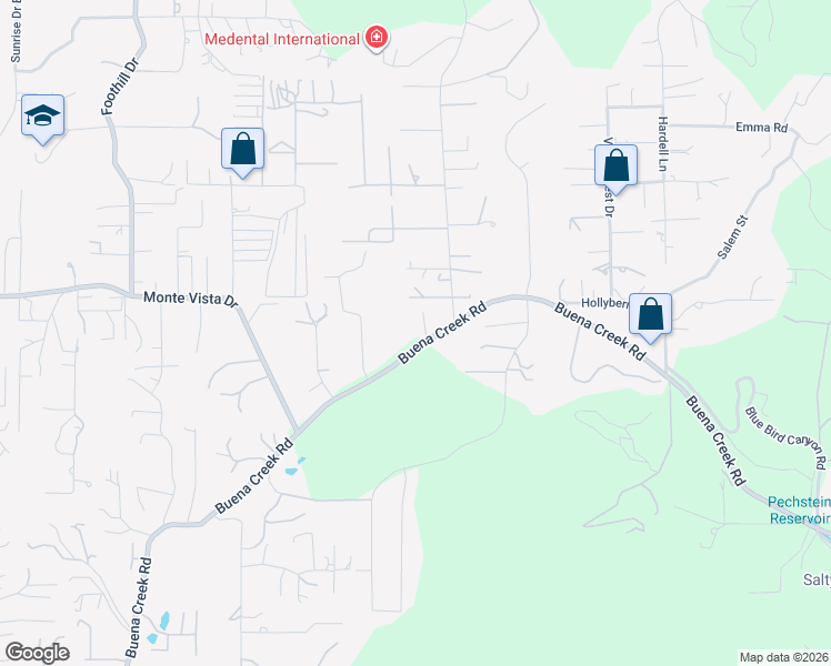 map of restaurants, bars, coffee shops, grocery stores, and more near 2936 Buena Creek Road in Vista