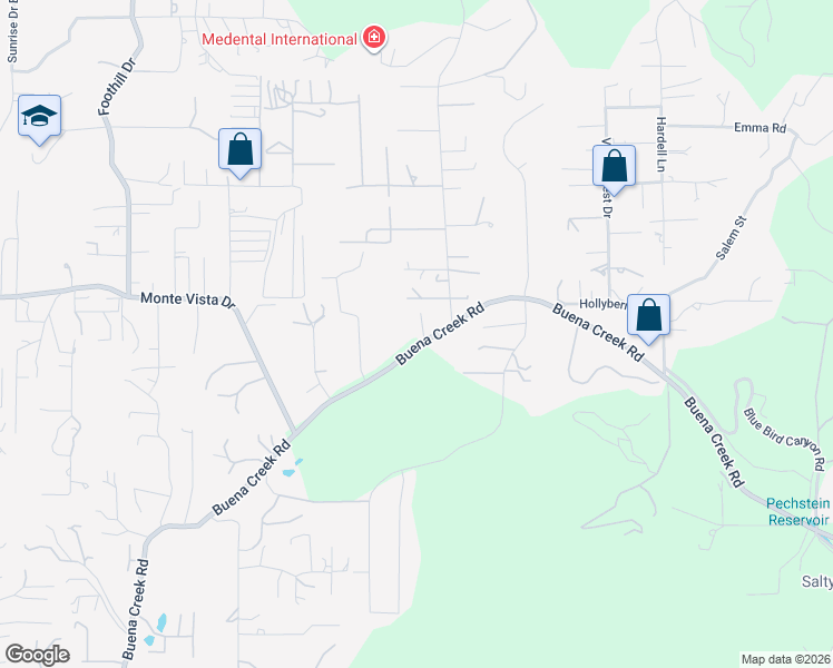 map of restaurants, bars, coffee shops, grocery stores, and more near 2936 Buena Creek Road in Vista