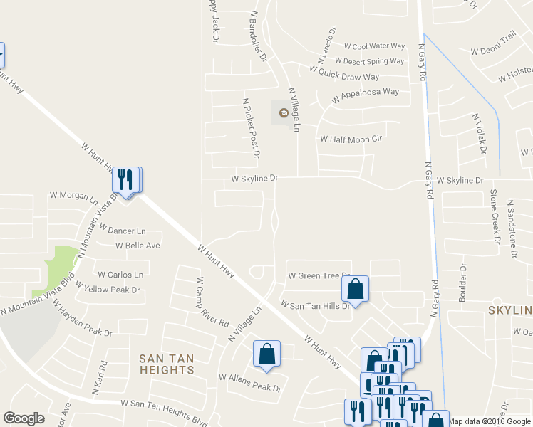 map of restaurants, bars, coffee shops, grocery stores, and more near 34127 North Picket Post Drive in Queen Creek