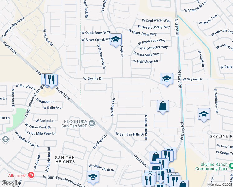 map of restaurants, bars, coffee shops, grocery stores, and more near 34127 North Picket Post Drive in Queen Creek