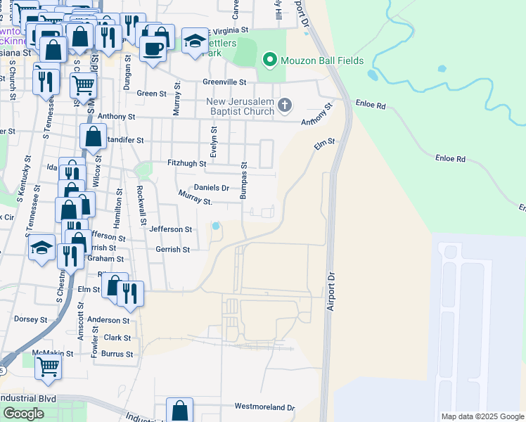 map of restaurants, bars, coffee shops, grocery stores, and more near 703 Bumpas Street in McKinney