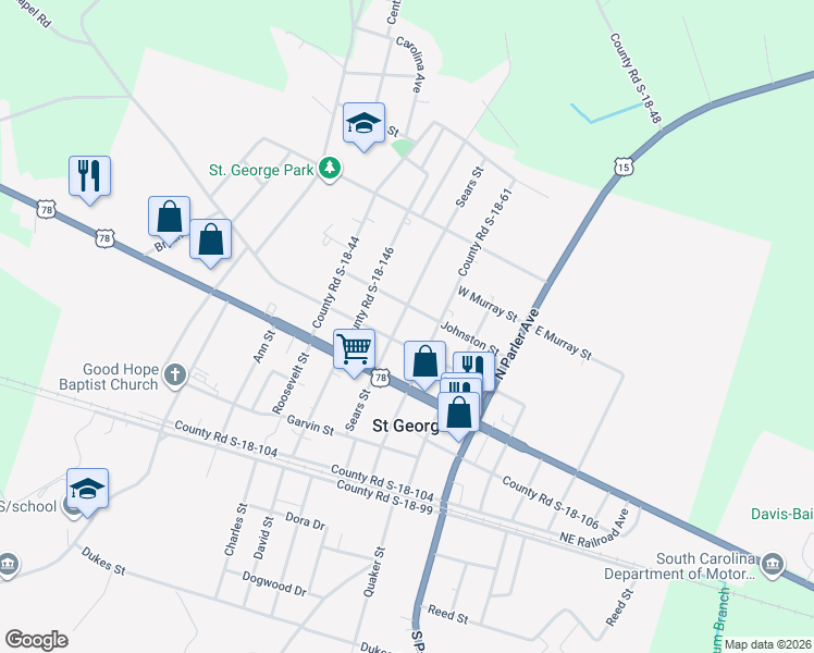 map of restaurants, bars, coffee shops, grocery stores, and more near 401 County Road S-18-61 in Saint George